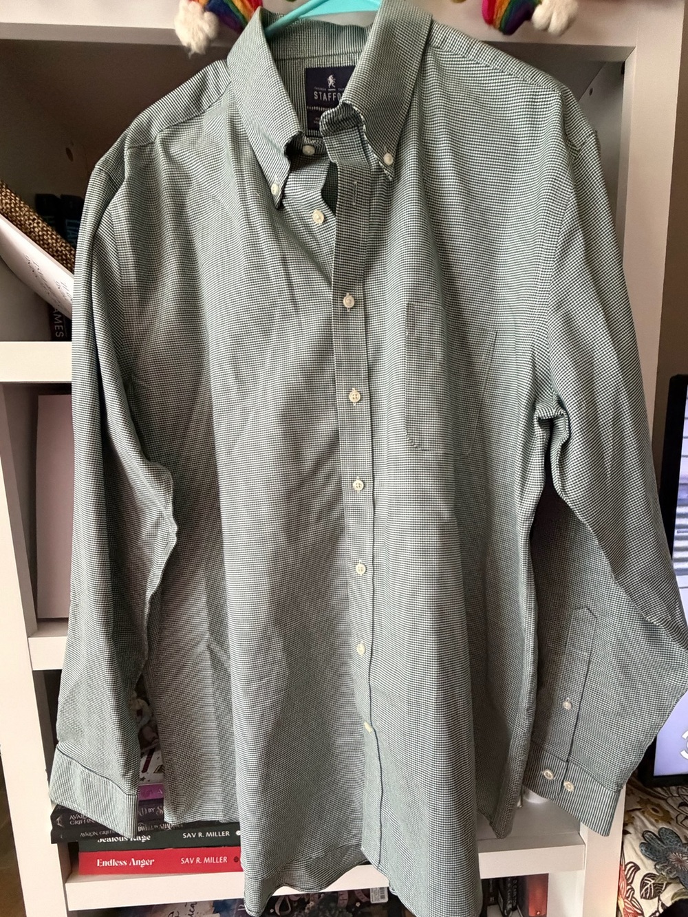 Stafford Green Micro-Check Long-Sleeve Button-Down Shirt